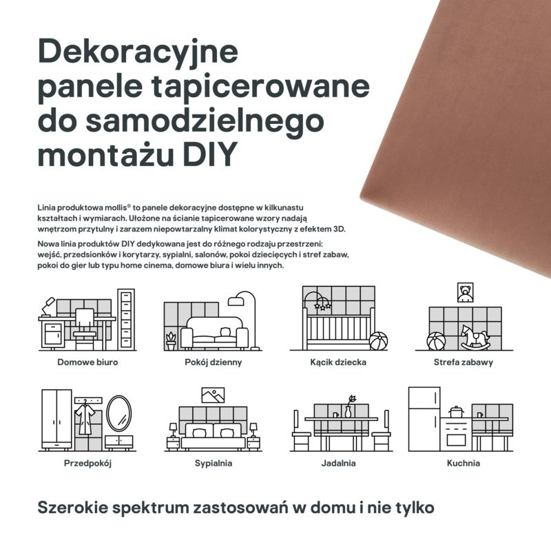 Stegu Mollis polstret vægpanel rektangulær 60 x 30 cm pudderrosa - 1 stk.