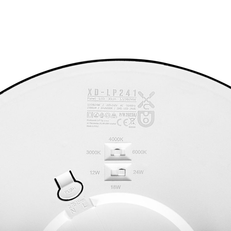 LED-panel XUDO 24W 3CCT 3000K/4000K/6000K sort rund 1 stk.