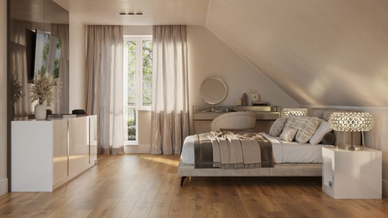 Vinylgulvpanel med integreret SPC-underlag i gylden eg, 2,196 m²