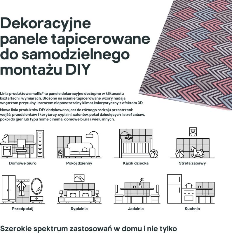 Stegu Mollis polstret vægpanel kvadrat 30 x 30 cm 3D lyserød