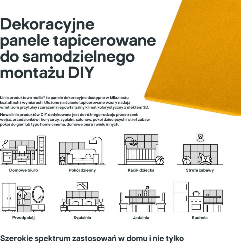 Polstret vægpanel Stegu Mollis rektangel 60 x 30 cm gul