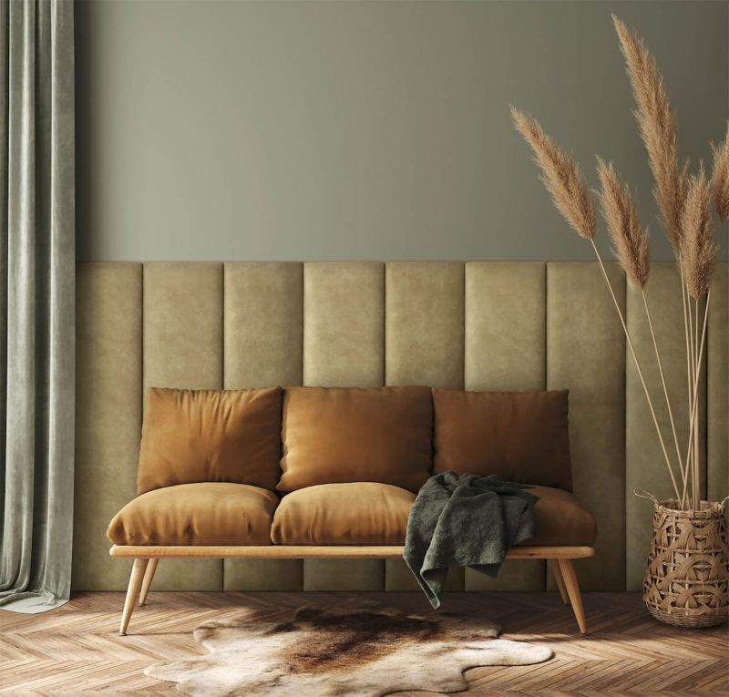 Polstret vægpanel Stegu Mollis rektangulær 90 x 15 cm lys brun