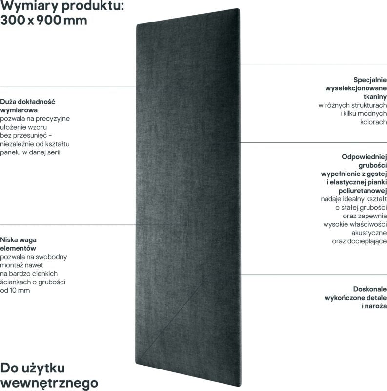 Polstret vægpanel Stegu Mollis rektangel 90 x 30 cm i antracit