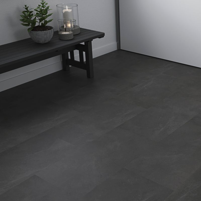 Vandtætte vinylgulvpaneler GoodHome sort flise 2,2 m²