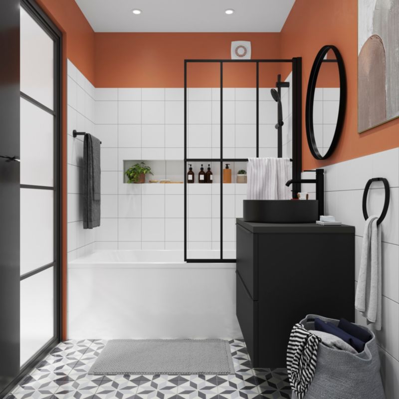 GoodHome Ahti badekarsafskærmning 80 cm mat-sort