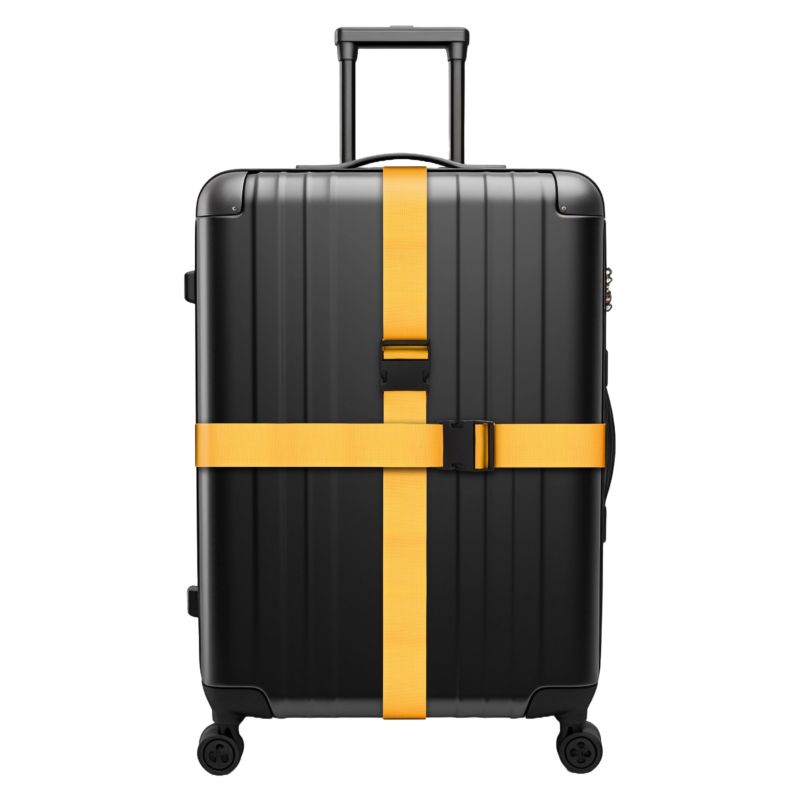 Dobbelt gul nylon bagagerem 190 cm x 5 cm med 2 metaladresseringsmærker