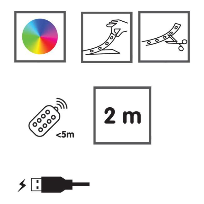 LED Strip Donzy USB 2 m Sort med Fjernbetjening