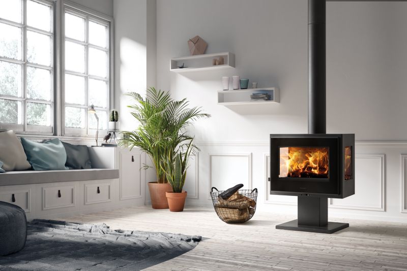 Brændeovn Atlantic 3V 8 kW Sort 3-Sidet Glas