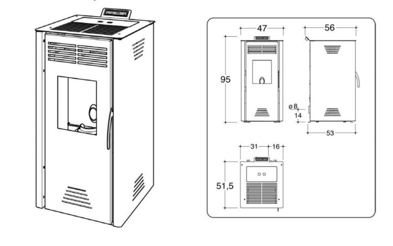 Pilleovn Adrano 7 kW Sort