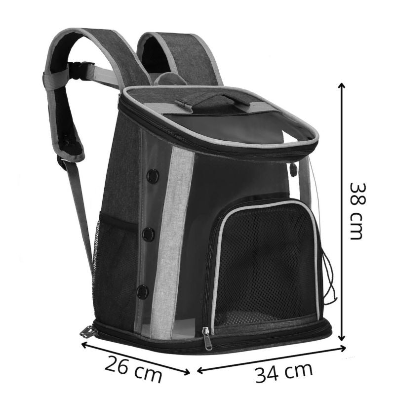 Transport-rygsæk til kat, kanin og hund Springos 38 x 34 x 26 cm, transporttaske til op til 15 kg, sort, 1 stk.