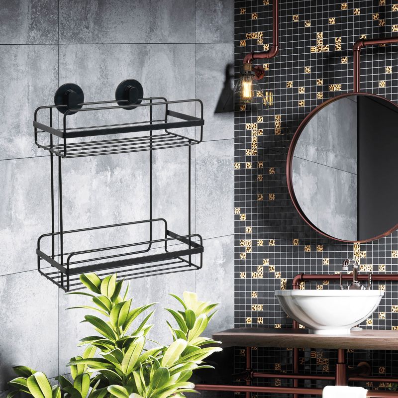 Tokyo hjørnehylde til badeværelset, 2 niveauer, sort