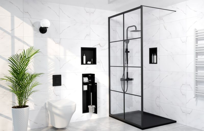 Indbygget hylde 30 x 30 x 10 cm sort med glasbund