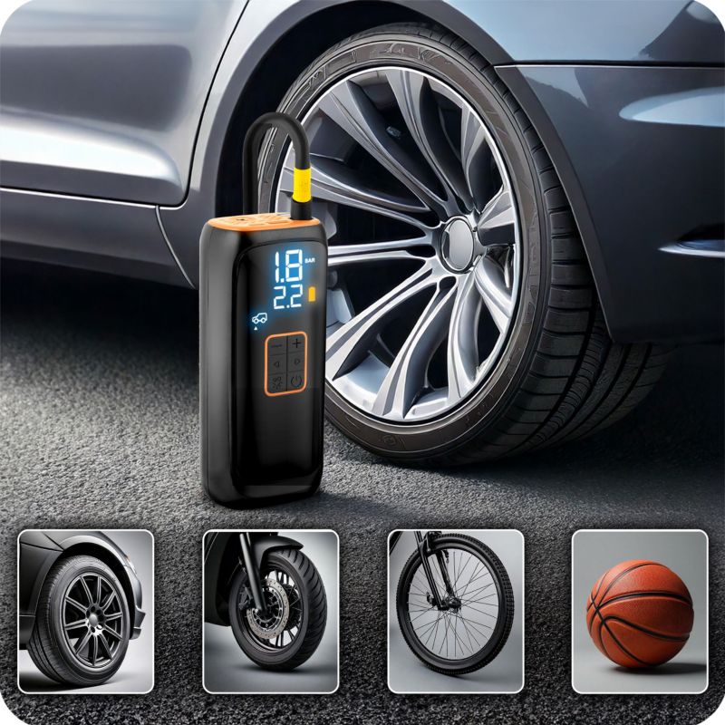 Humberg bærbar elektrisk dækkompressor med batteri – 1 stk.