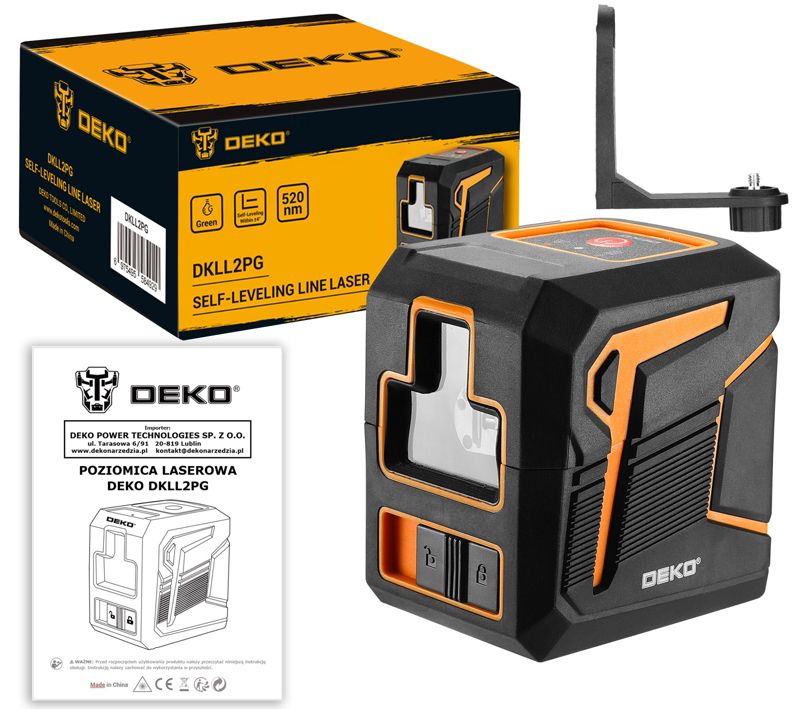 DEKO 2D krydslaser med grøn stråle – komplet sæt