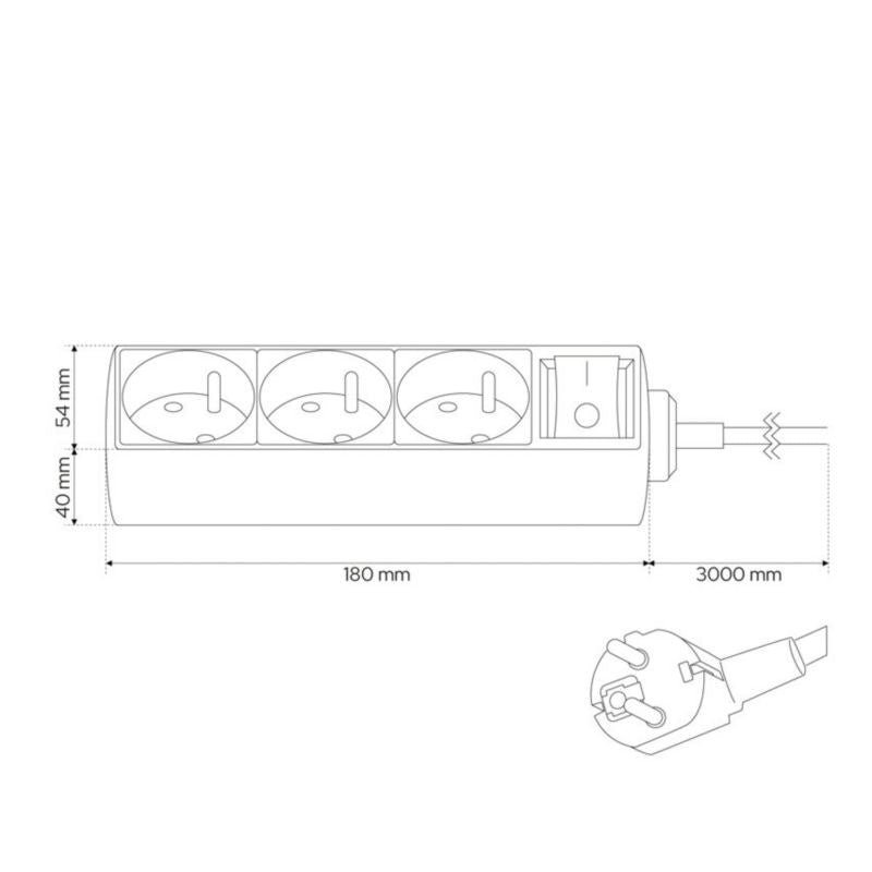 Bærbar hjemmeforlængerledning Edo Logan White 3-vejs med jord og afbryder 3 m EDO777561 1 stk.