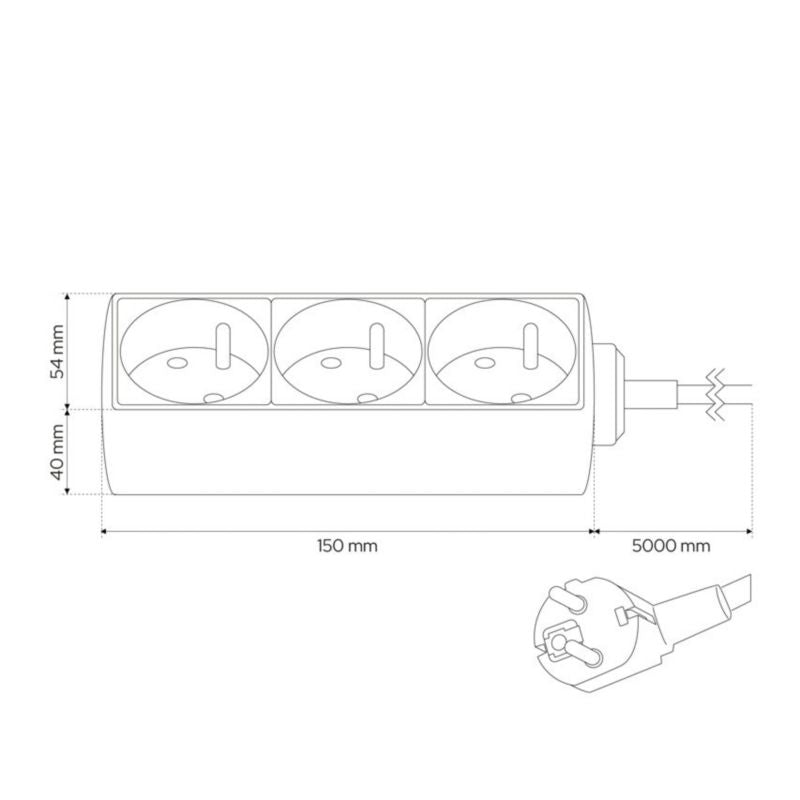Bærbar hjemmeforlænger Edo Logan White 3-vejs med jordforbindelse 5 m EDO777553 1 stk.