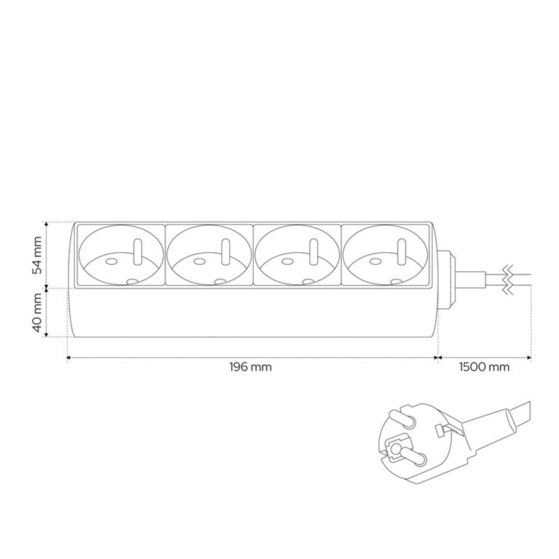 Edo Logan White bærbar forlængerledning til hjemmet med jordforbindelse, 4-vej, 1,5 m, EDO777554, 1 stk.