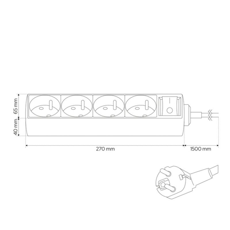 Bærbar hjemmepowerstrip Edo Logan White 4-vejs med jord og afbryder 1,5 m, 1 stk.