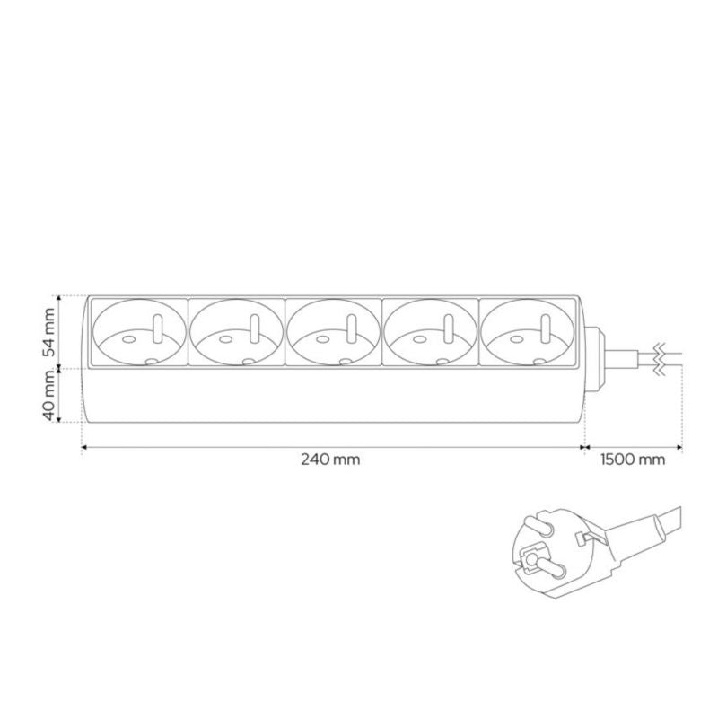 Bærbar hjemmeloftforlænger Edo Logan White med jordforbindelse, 5-vejs, 1,5 m EDO777557, 1 stk.