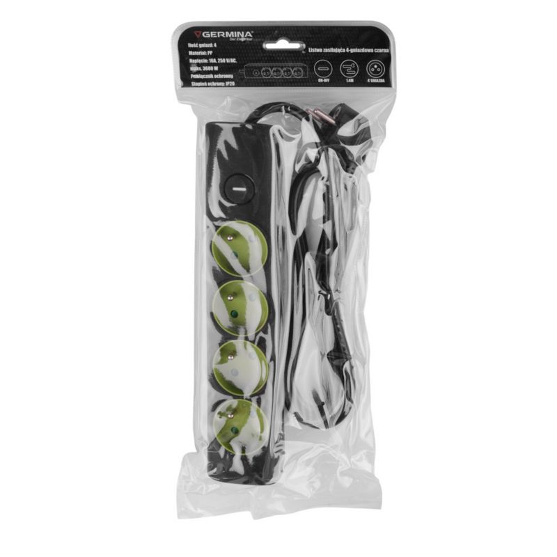 Germina strømforsyningsliste med afbryder, 3 stik, 1,4 m, 3680W, 16A, 1 stk.