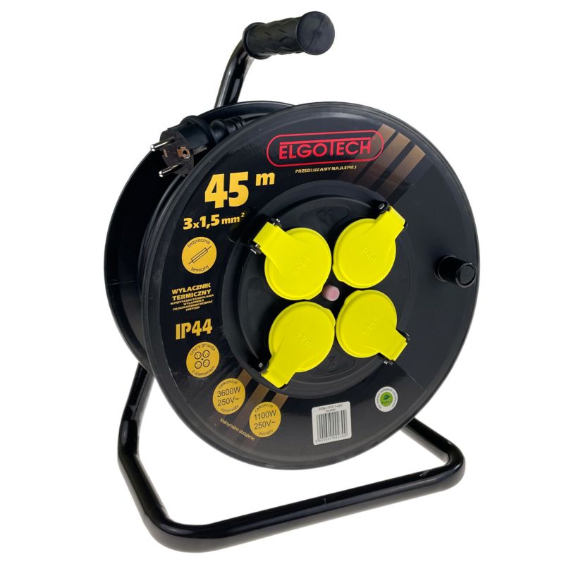 Elgotech tromleforlænger med jordforbindelse 4 stik 3 x 1,5 mm² 45 m