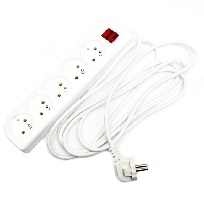 Elgotech boligforlængerledning med afbryder og jordforbindelse, 5 stik, 3 m, hvid