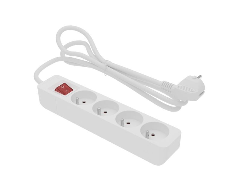 Boligforlængerledning med afbryder og jordforbindelse, 4 stik, 1 m