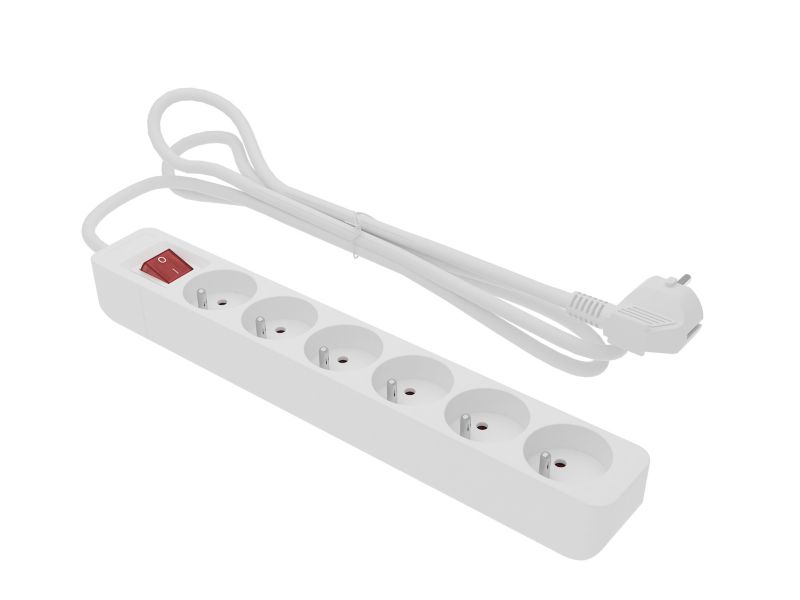 Boligforlængerledning med afbryder og jordforbindelse, 6 stik, 1 m