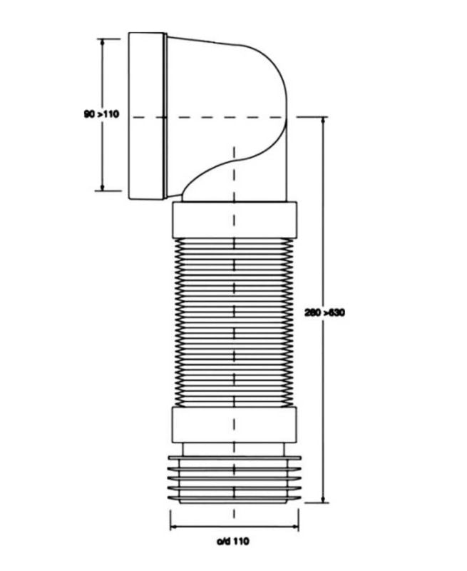 Fleksibelt harmonikaforbindelse til WC McAlpine 90-110 mm, 90 graders vinkel, 1 stk.