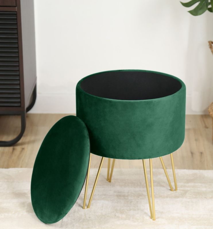 Akord Lili velourpuf med opbevaring i flaskegrøn, højde 45 cm, 1 stk.