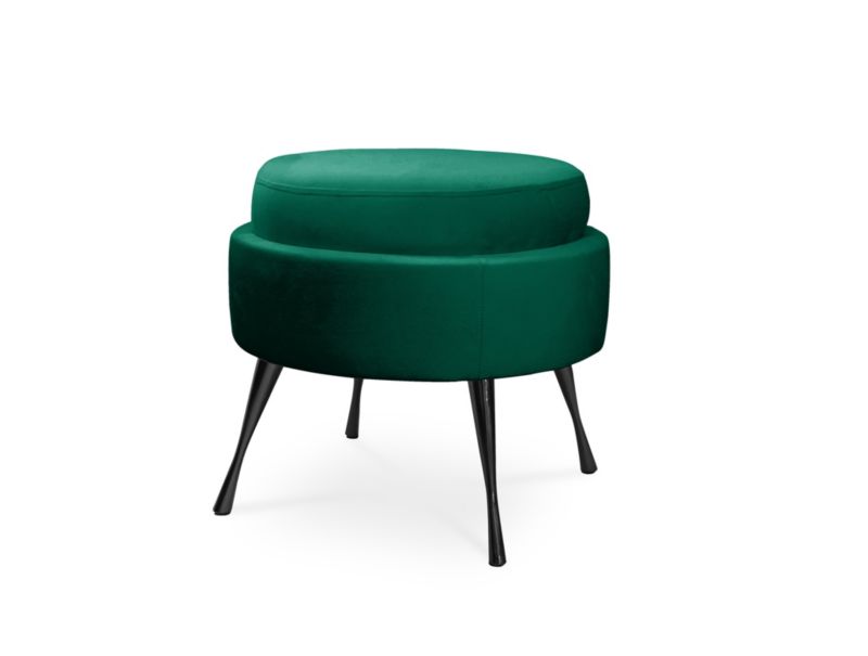 Puf Bettso Musling med metalben i mat-sort finish, flaskeblå grøn, 1 stk.