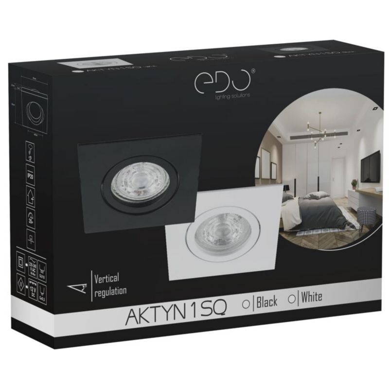 Indbygningsspot Edo Aktyn 1 Sq Black IP20 kvadratisk mat-sort EDO777123 1 stk.