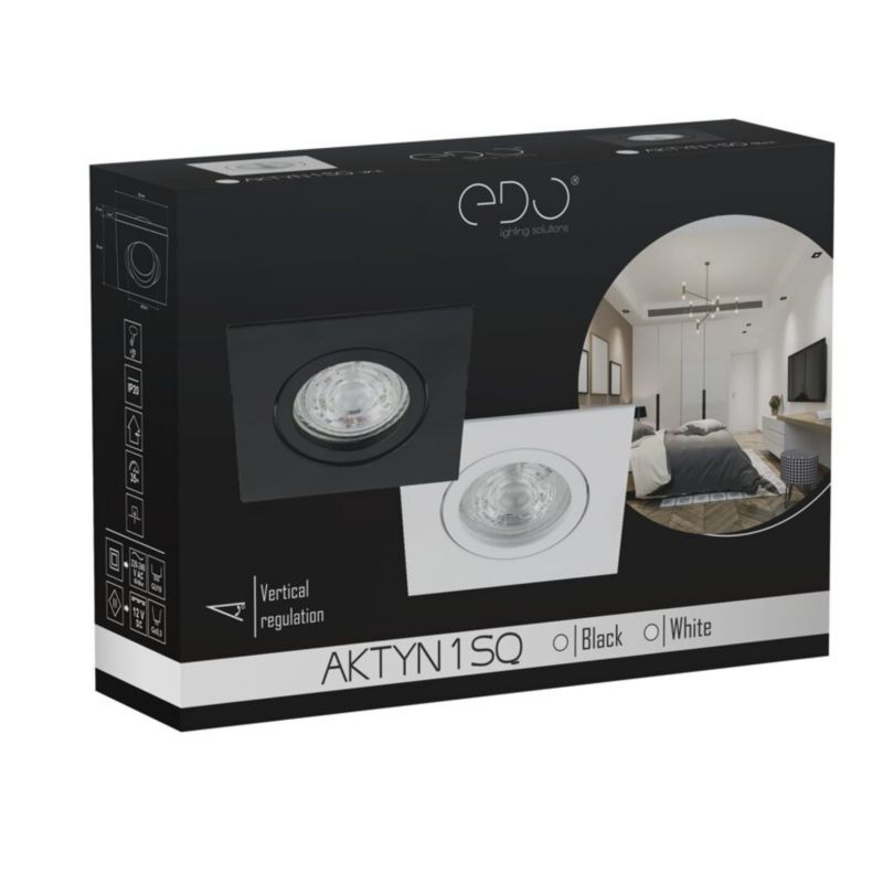 Indbygningsspot Edo Aktyn 1 Sq hvid IP20 kvadratisk loftlampe EDO777120 1 stk.