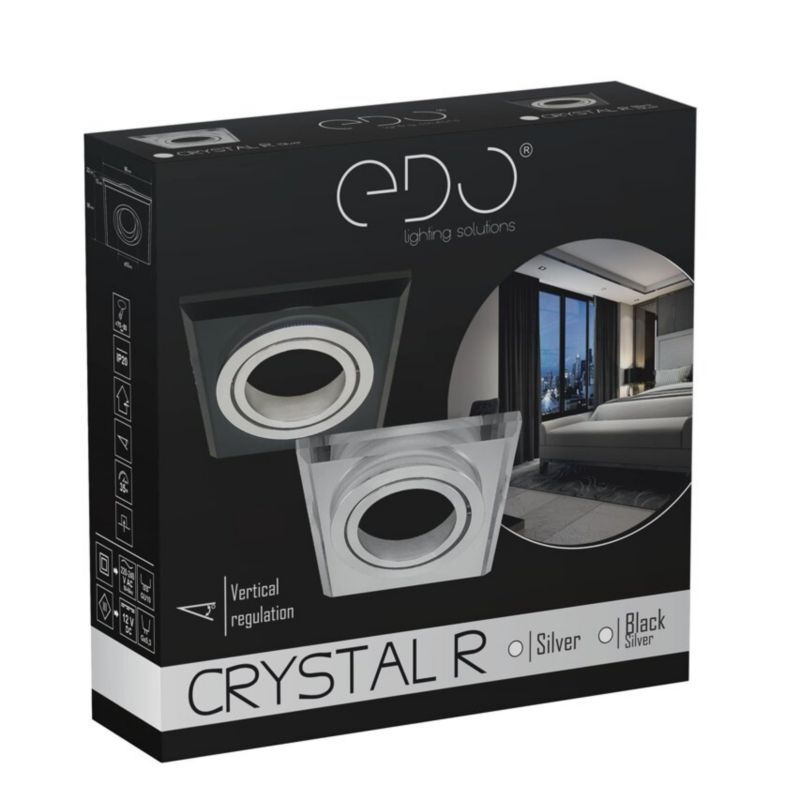 Indbygningsspot Edo Crystal R Silver IP20 kvadratisk glas sølv EDO777404 1 stk.