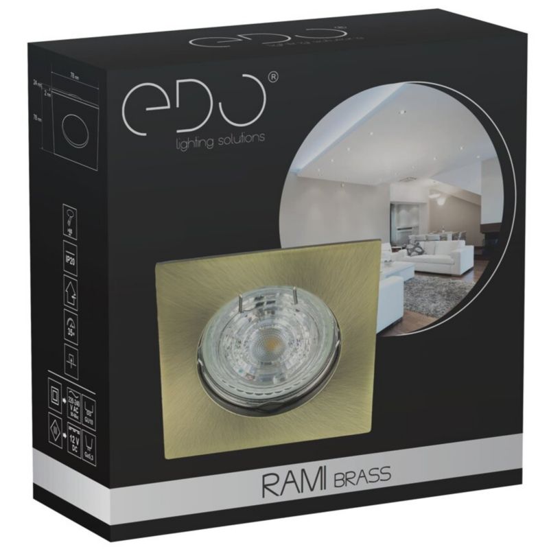 Indbygningsspot Edo Rami Brass IP20 kvadratisk messing EDO777318 1 stk.