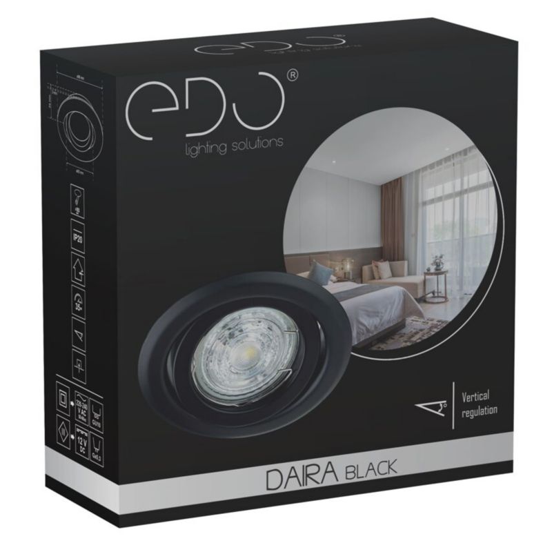 Indbygget, justerbar loftspot Edo Daira Black IP20 rund sort EDO777299 1 stk.