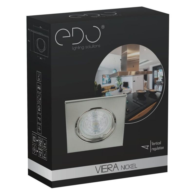 Indbygningsspot Edo Viera Nickel IP20 justerbar kvadratisk i nikelfinish EDO777306, 1 stk.