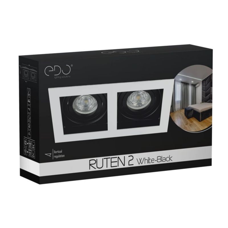 Indbygget loftspot Ruten 2 White IP20, firkantet, dobbelt, hvid-sort EDO777129, 1 stk.
