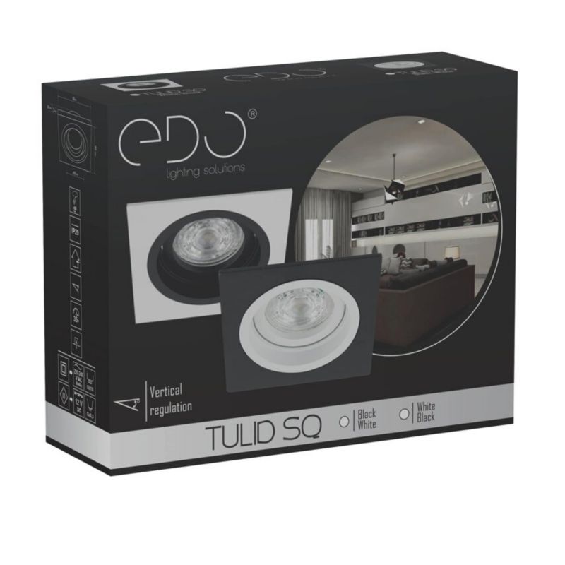Indbygningsspot Edo Tulid Sq Black White IP20 kvadratisk sort med hvid ring EDO777534 1 stk.