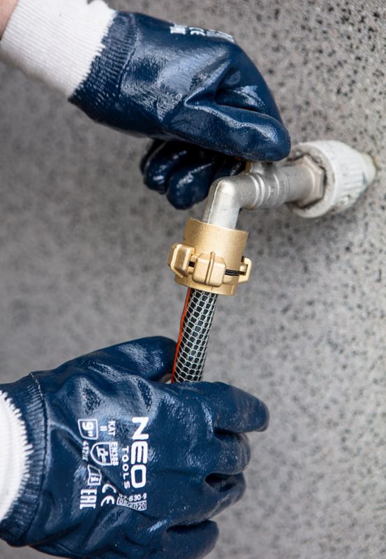 NEO TOOLS arbejdshandsker i bomuldsflannel med nitrilbelægning, str. 10, marineblå, 1 par