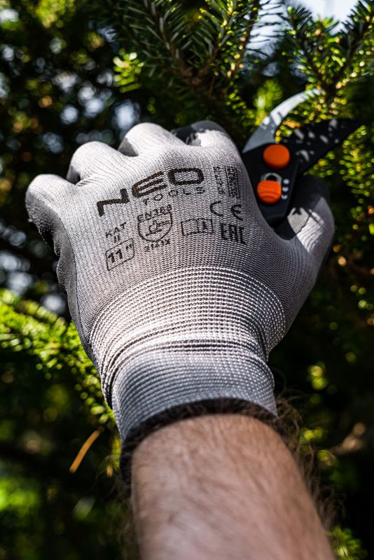 NEO TOOLS arbejdshandsker i polyester med latexfyld, str. 11, grå, 1 par