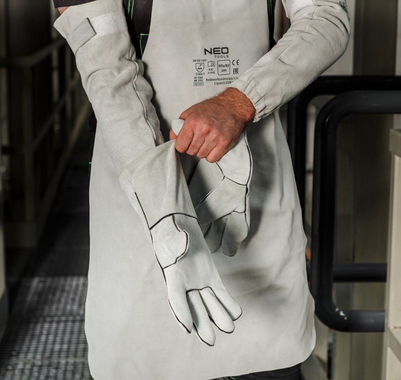 Langvarige svejsehandsker med kevlartråd NEO TOOLS, holdbart okselæder, str. 10, hvide, 1 par