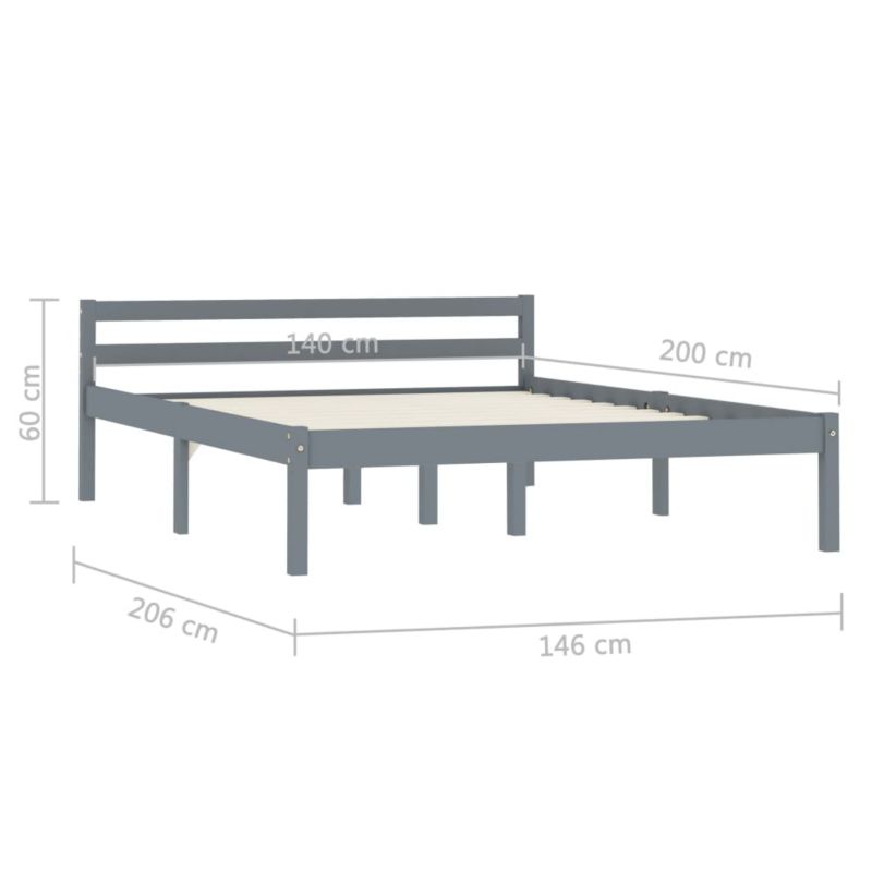 Sengebund VidaXL Massiv Fyrretræ Grå 140x200 cm