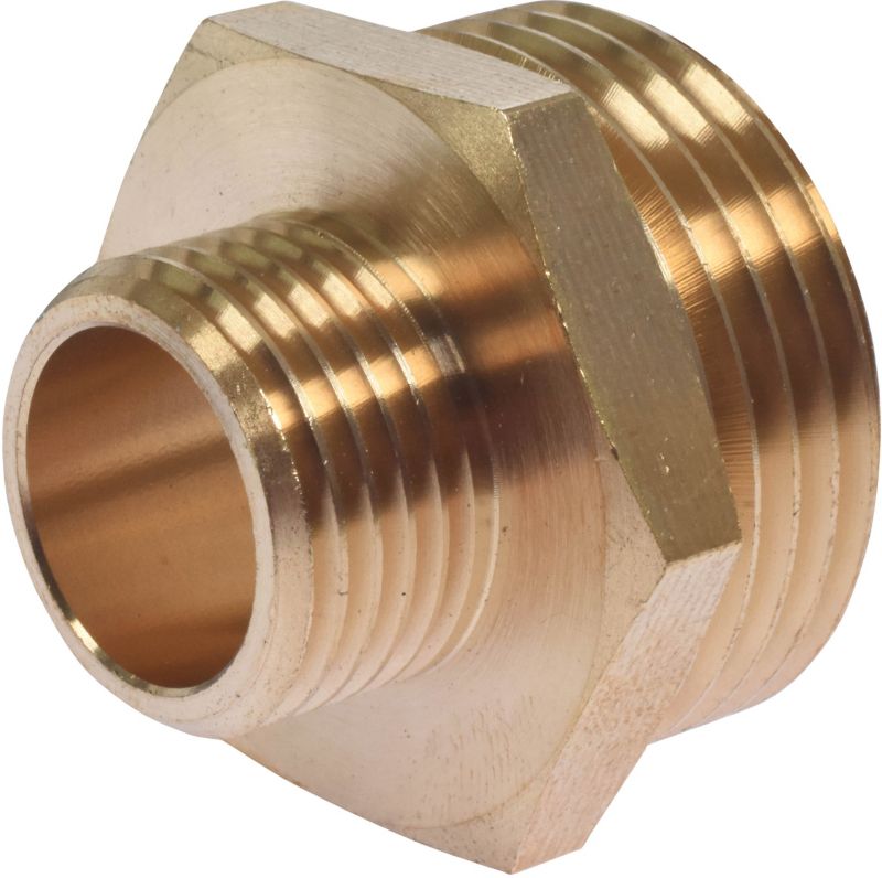 Messing reduktionsstykke med udvendigt gevind 1" - 1/2"