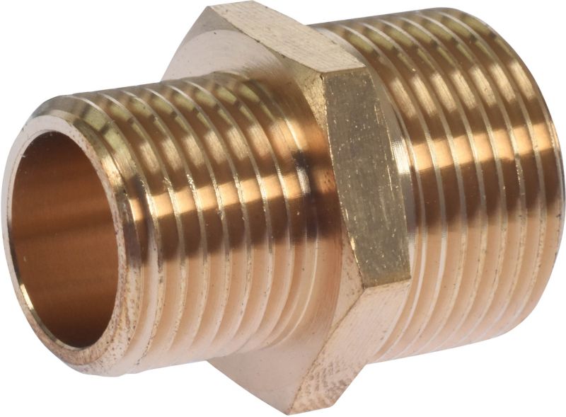 Messing reduktionsstykke med udvendigt gevind 1/2" - 3/4" type 2