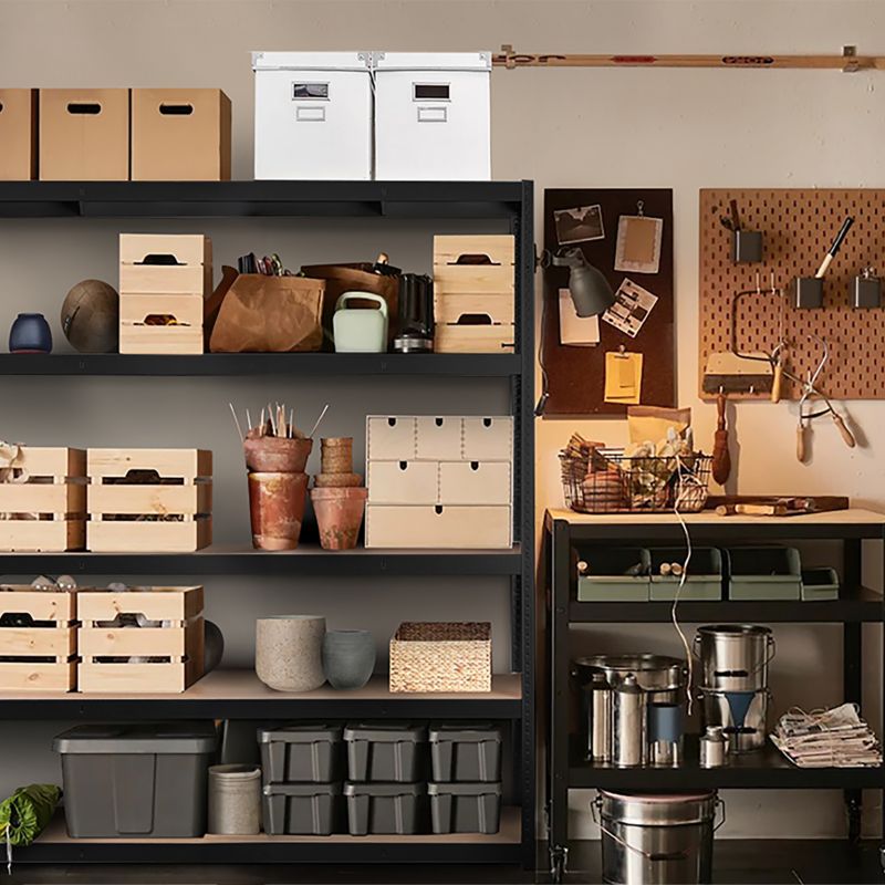 GoodHome Ryle fritstående metalreol 179 x 120 x 40 cm med 5 hylder, sort