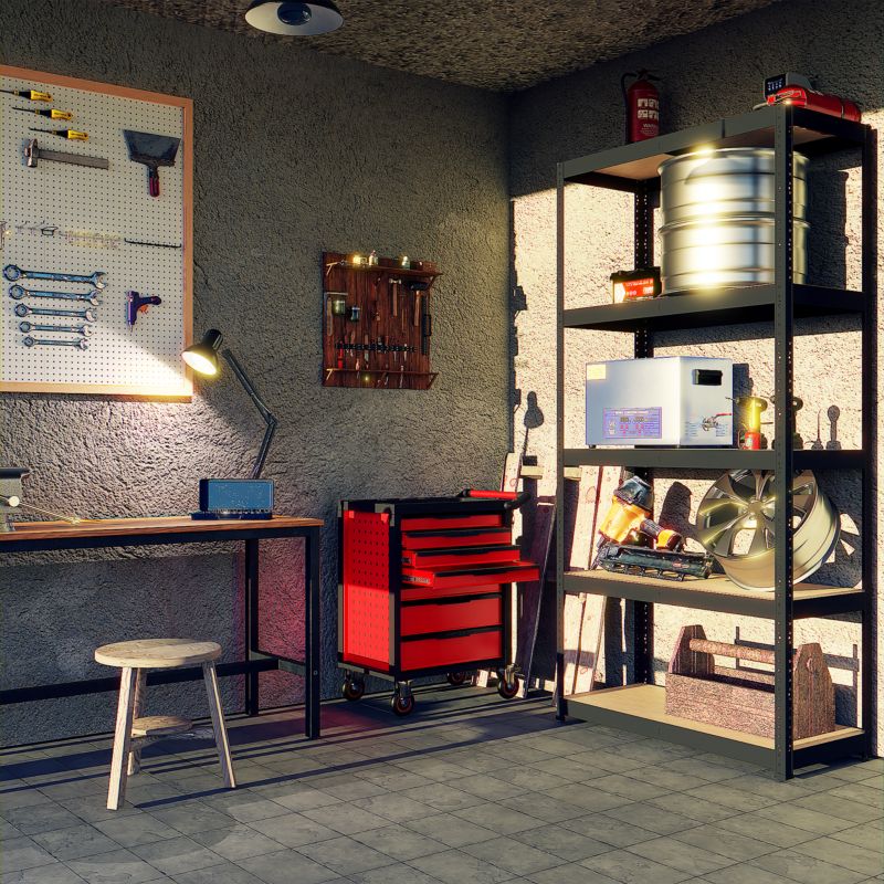 GoodHome Ryle fritstående metalreol 179 x 90 x 40 cm med 5 hylder i mat-sort