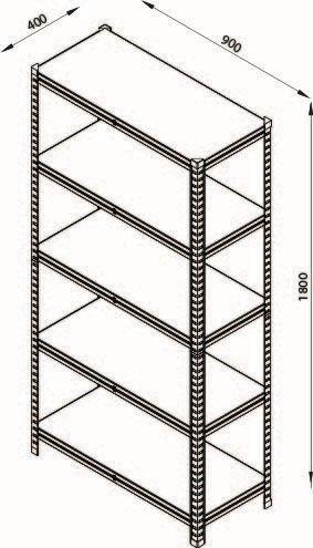 Fritstående metalreol 180 x 90 x 40 cm med 5 hylder og 120 kg belastning
