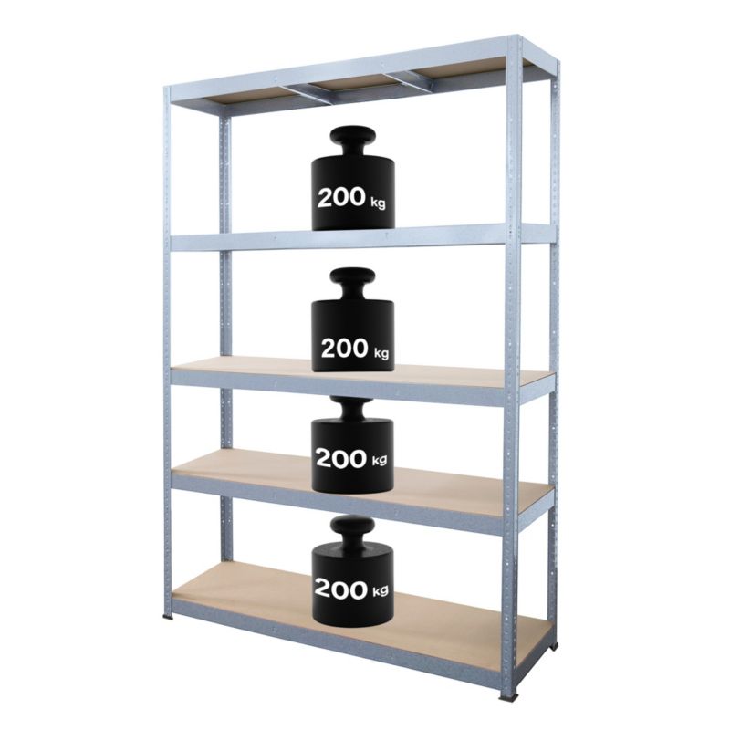Metalkas metalreol 179 x 120 x 40 cm med 5 hylder og 200 kg belastning, galvaniseret