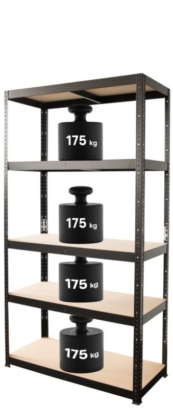 Metalkas metalreol 179 x 80 x 40 cm 175 kg sort